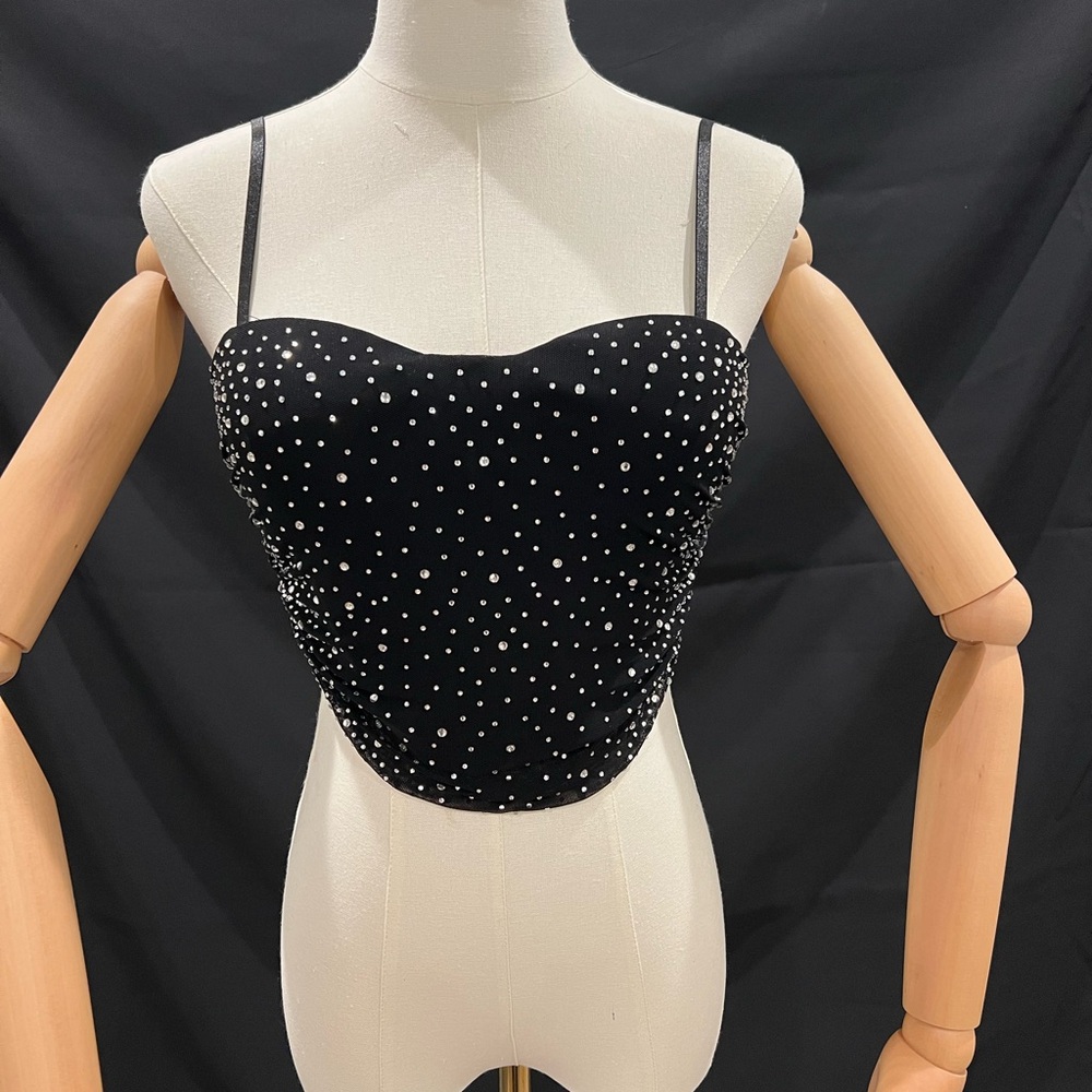Black Rhinestone Embellished Cropped Cami Top